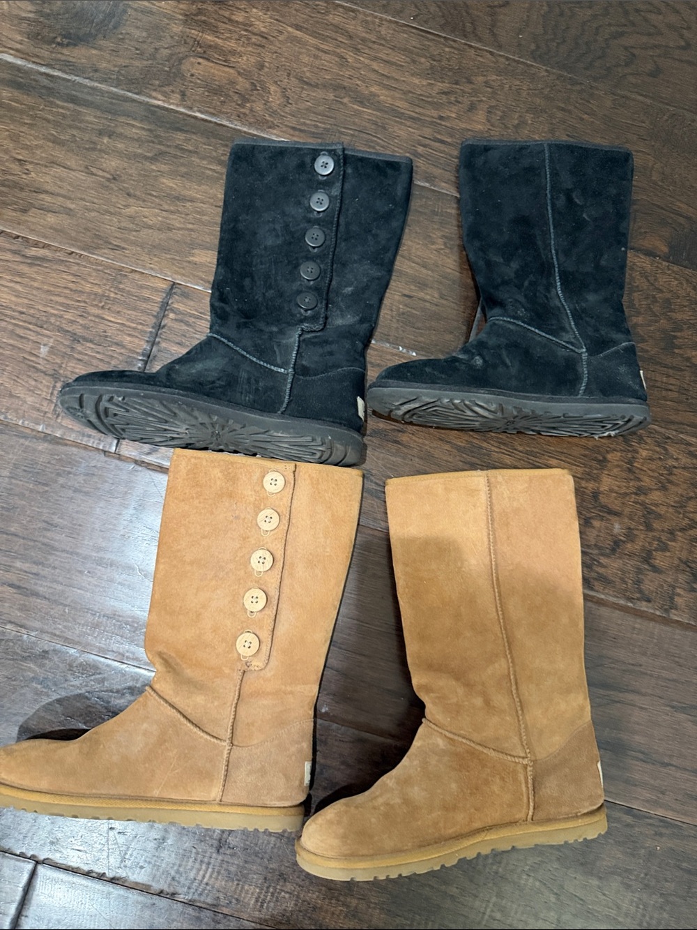 2 PAIRS of UGG Button-Detail Suede Mid-Calf Boots - Black & Chestnut